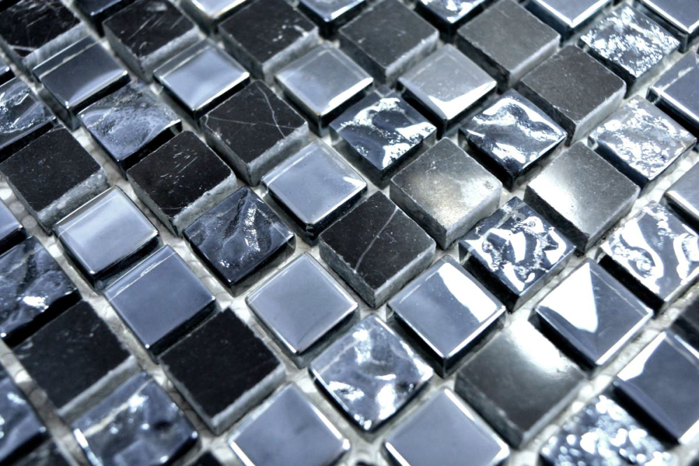 Mosaique Carre Mosaique de verre Pierre mix gris noir Mix translucide brillant