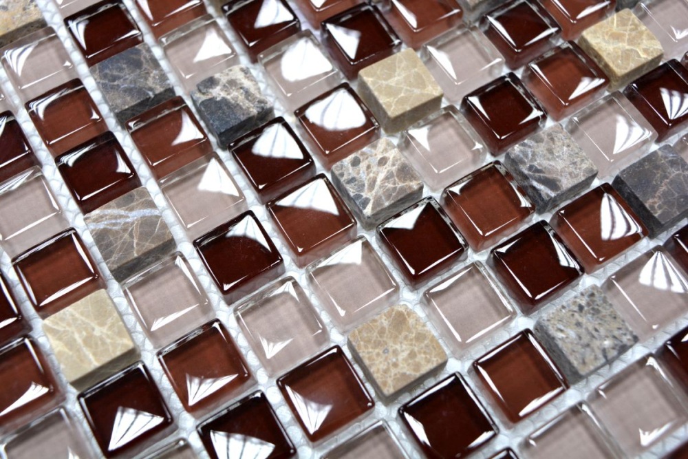 Mosaique Carre Mosaique de verre Pierre mix brun Mix translucide brillant