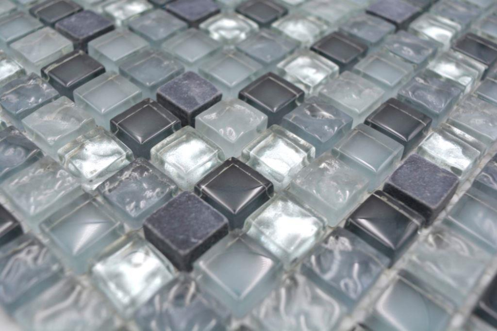 Mosaique Carre Mosaique de verre Pierre mix claire gris argent Mix translucide brillant