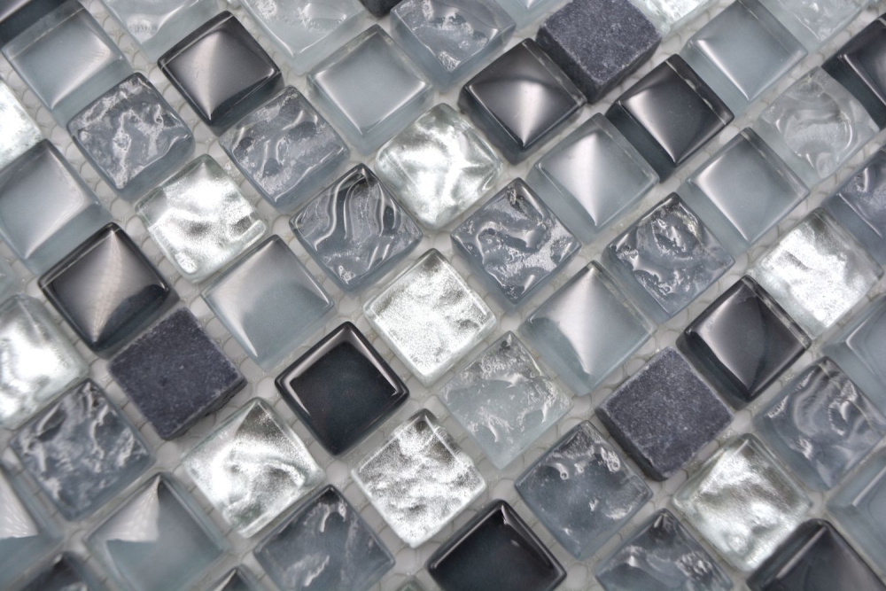 Mosaique Carre Mosaique de verre Pierre mix claire gris argent Mix translucide brillant