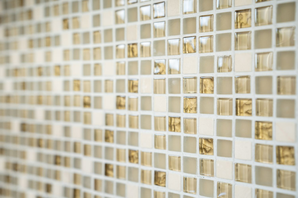 Mosaique Carre Mosaique de verre Pierre mix blanc mat or Mix translucide brillant
