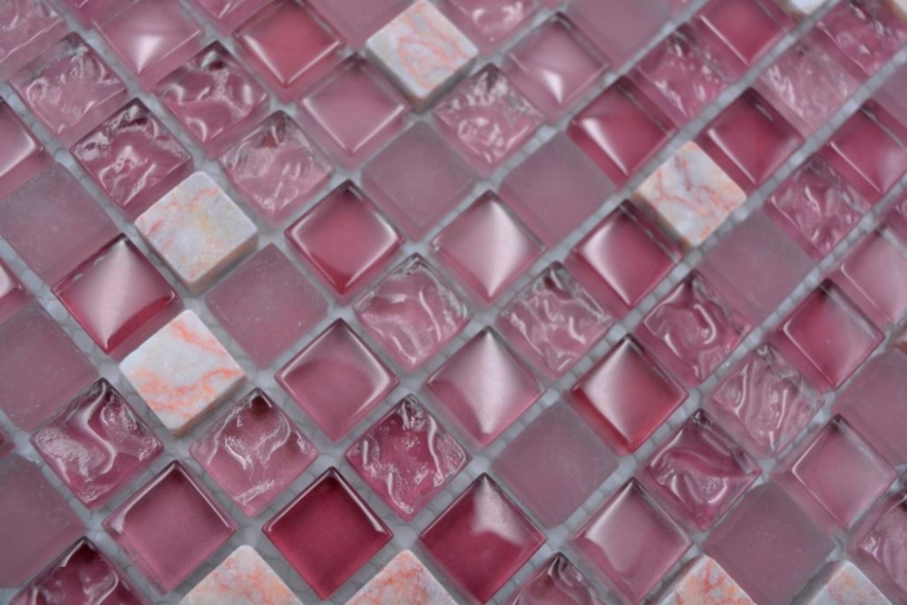 Mosaique Carre Mosaique de verre Pierre mix rose Mix translucide brillant
