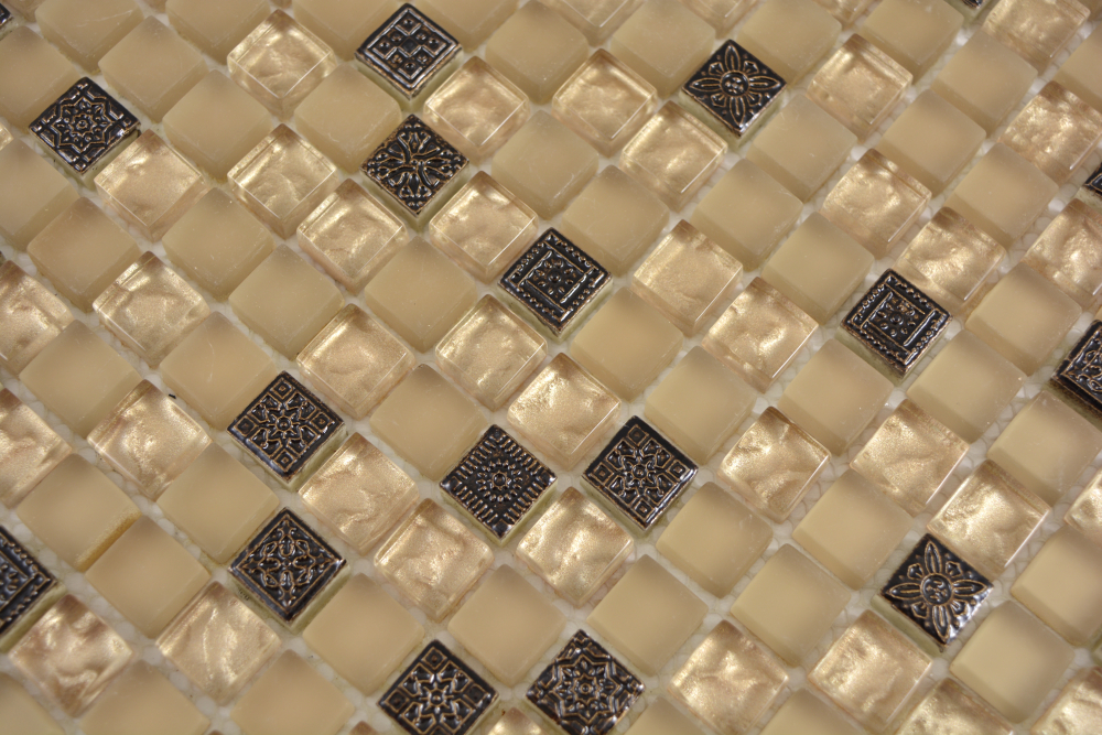Mosaique Carre Mosaique de verre Resin mix beige mat Mix Translucide Aspect ornemental brillant