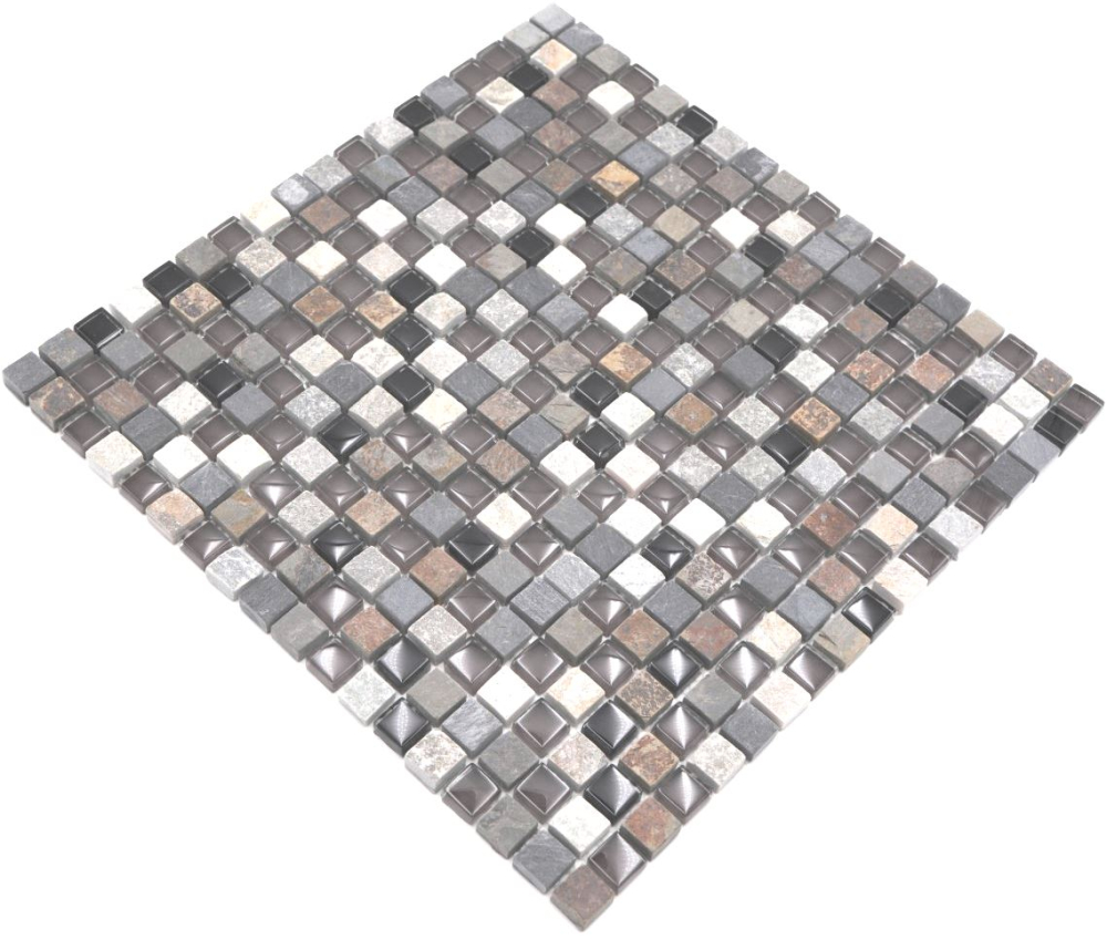 Mosaico cuadrado de vidrio mosaico de piedra mezcla translucido beige marron gris negro brillante