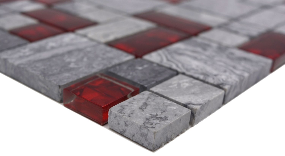 Piedra natural mosaico de vidrio gris con rojo brillante pared piso cocina bano ducha - 88-0409