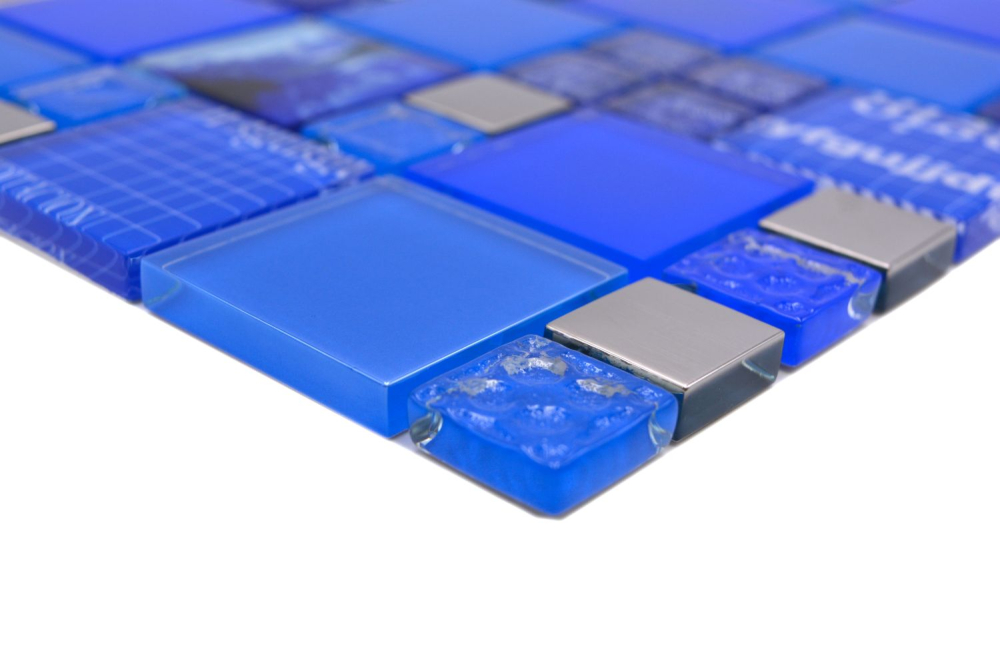 Mosaique de verre Carreau argente blanc bleu ciel bleu signal - 88-0417
