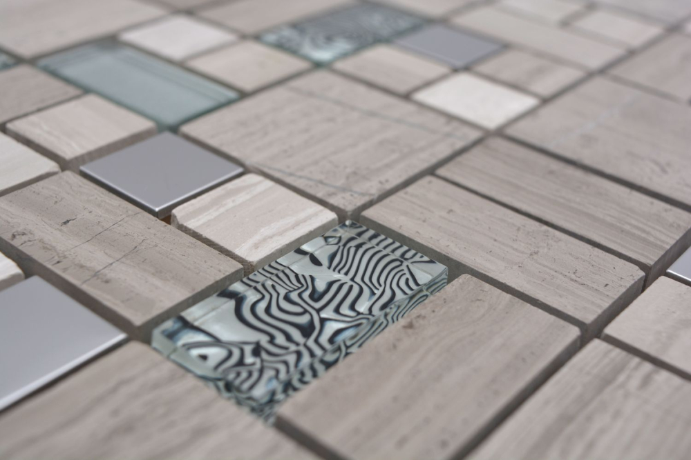 Mosaikfliesen Natursteinmosaik Marmor Edelstahl seifengrau hellgrau silber klar