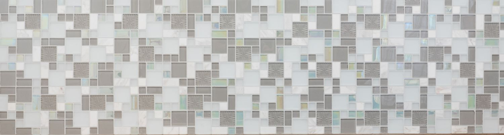 Mosaico combinacion vidrio mosaico piedra mezcla blanco mate gris mezcla translucido combinacion look