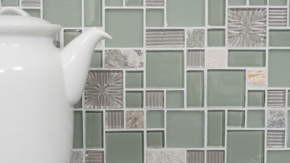 Mosaico combinacion vidrio mosaico piedra mezcla transparente gris mate mezcla translucido combinacion look