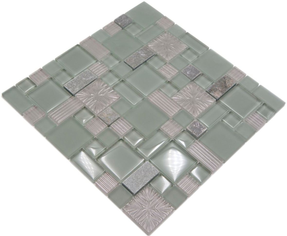 Mosaico combinacion vidrio mosaico piedra mezcla transparente gris mate mezcla translucido combinacion look
