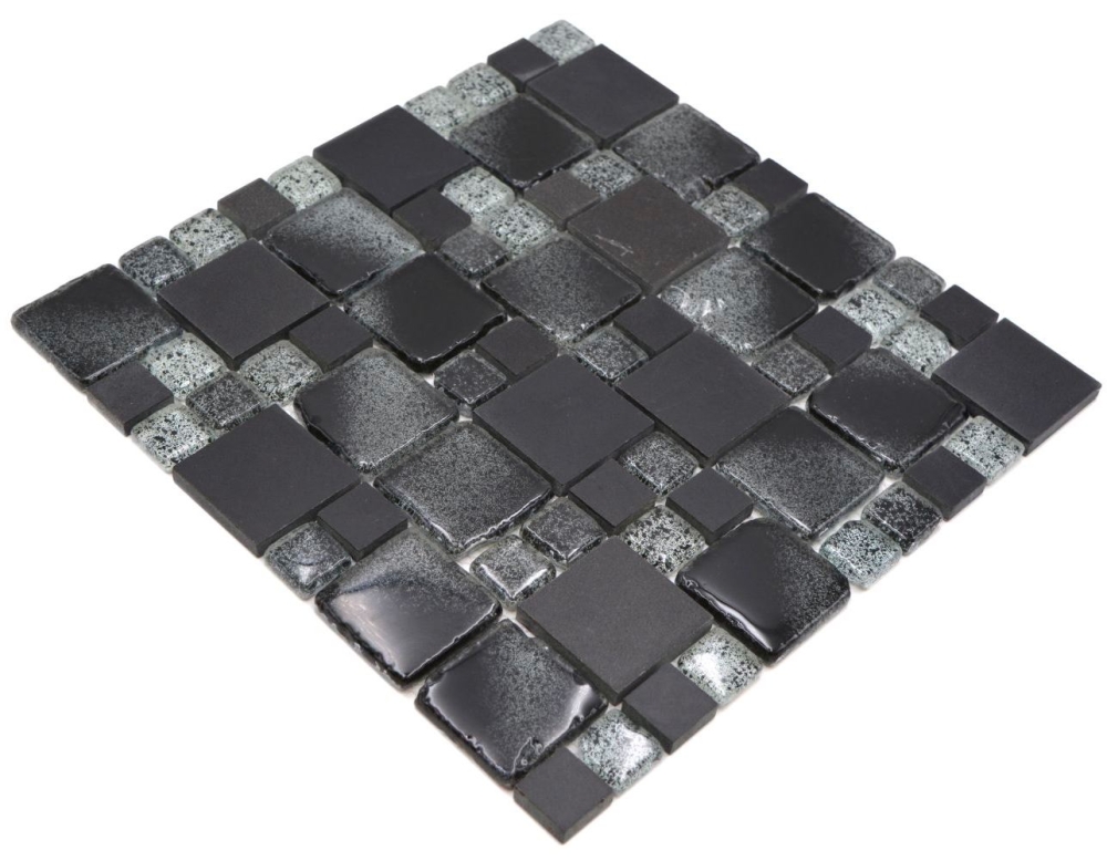 Mosaico combinacion vidrio mosaico piedra mezcla negro borde roto mezcla translucido combinacion aspecto mate