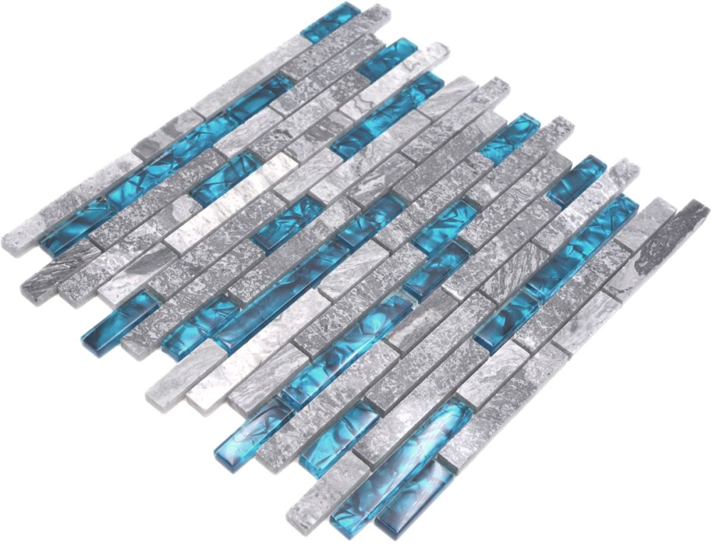 Mosaique composite Mosaique de verre Pierre mix grise avec bleu Mix translucide Aspect de raccord de mur brillant