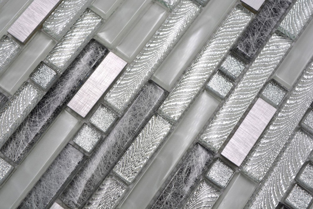 Glasmosaik Stäbchen Riemchen Edelstahl silber grau Fliesenspiegel - 87-MV698