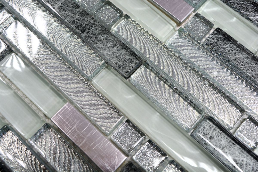 Glasmosaik Stäbchen Riemchen Edelstahl silber grau Fliesenspiegel - 87-MV698