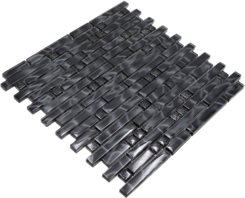 Glasmosaik Stäbchen Riemchen Changierend Grafit Schwarz Glitzer 87-MV708