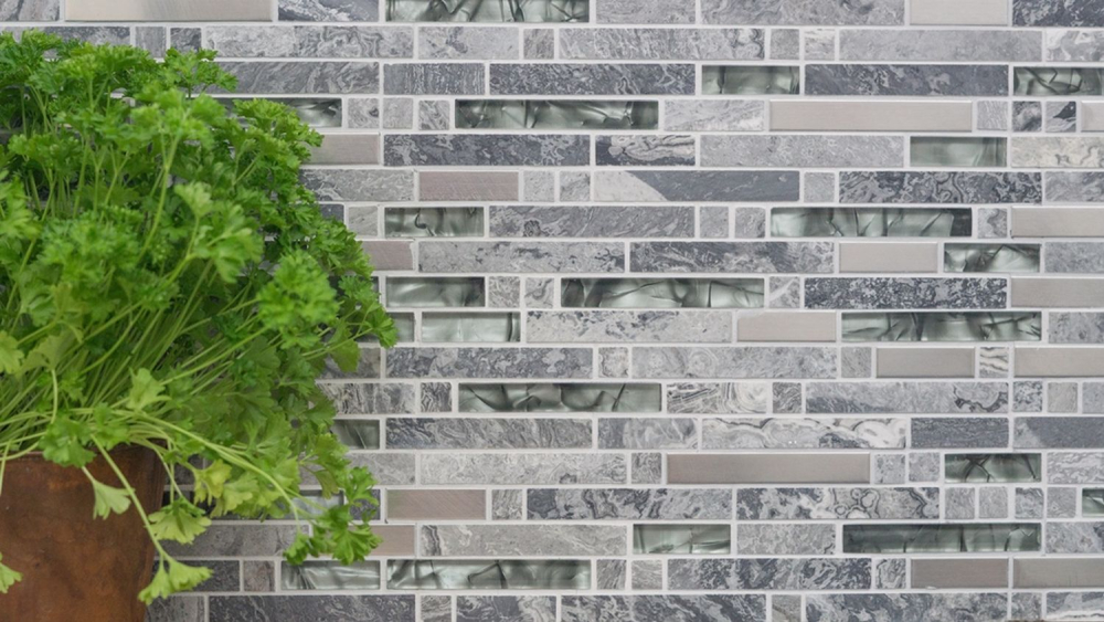 Mosaico di vetro pietra naturale tondini di marmo mosaico di acciaio inox grigio antracite argento alzatina da parete WC - 87-MV778 - Kopie