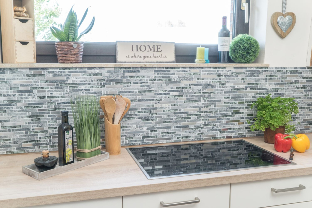 Mosaico di vetro pietra naturale tondini di marmo mosaico di acciaio inox grigio antracite argento alzatina da parete WC - 87-MV778 - Kopie