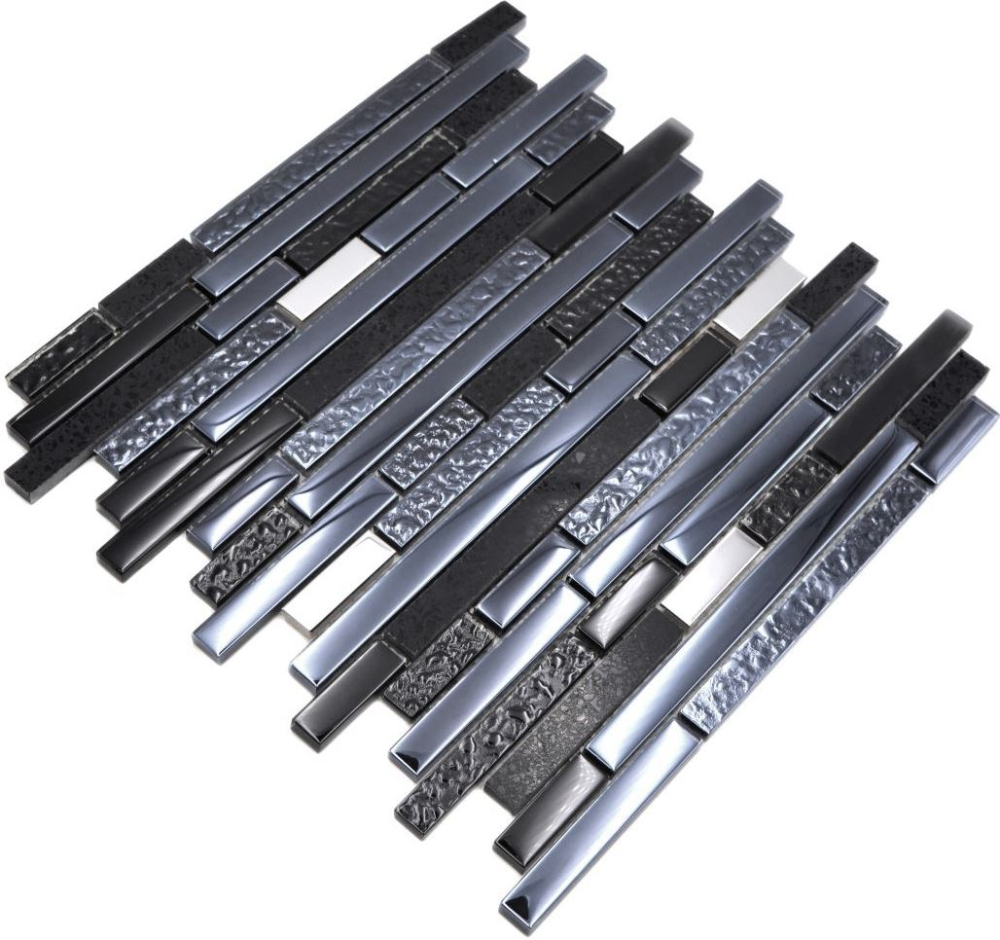 Glasmosaik Stäbchen Riemchen Edelstahl Artificial Schwarz anthrazit Grafit - 87-0322