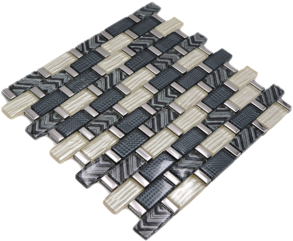 Mosaico composite look translucido cristal gris negro brillante - 10 hojas de mosaico