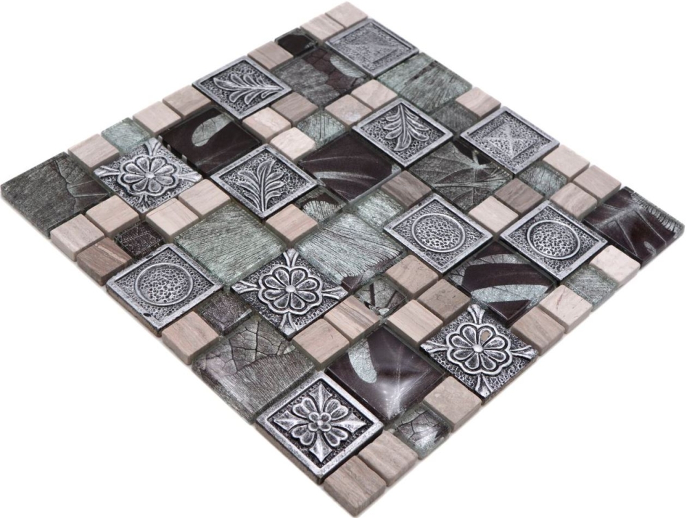 Mosaique combinaison mosaique de verre Resin mix argent avec Ornament Mix translucide aspect ornemental brillant