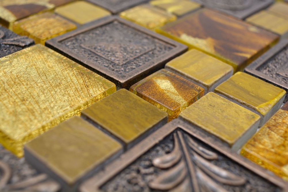 Mosaique combinaison mosaique de verre Resin mix or avec Ornament Mix translucide aspect ornemental brillant