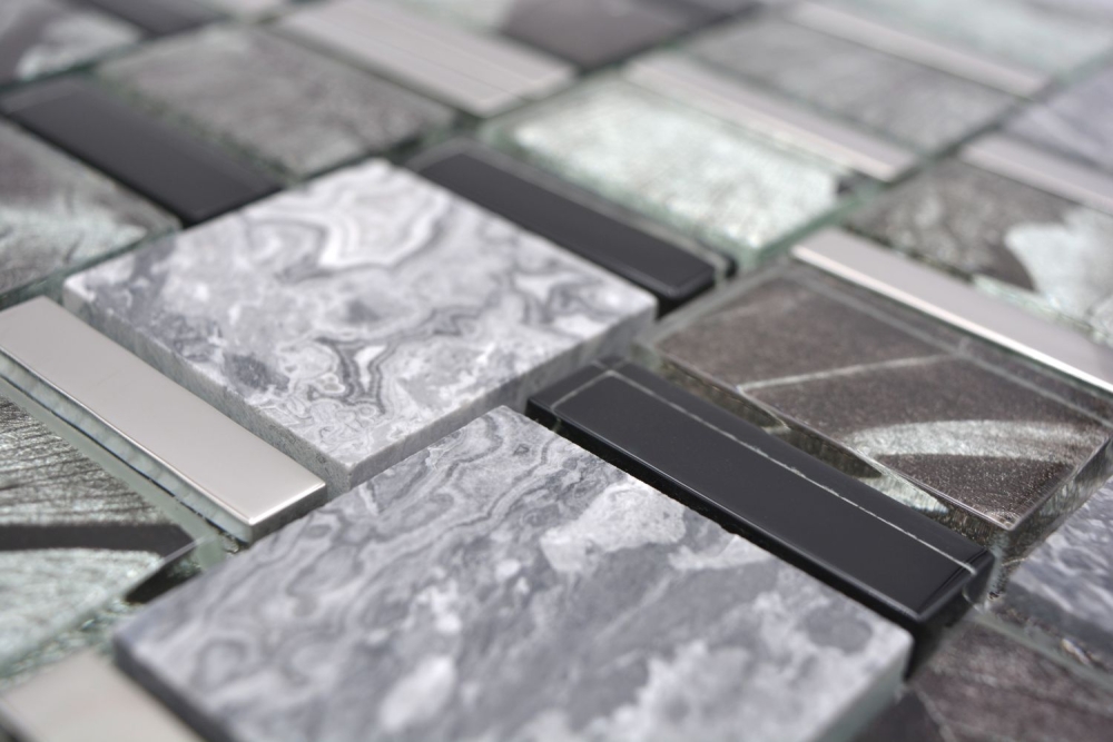 Mosaique multiformat Mosaique de verre Pierre EP mix gris noir Mix translucide multi-optique brillant
