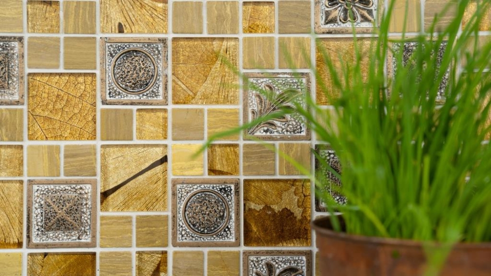 Mosaique combinaison mosaique de verre Resin mix or avec Ornament Mix translucide aspect ornemental brillant
