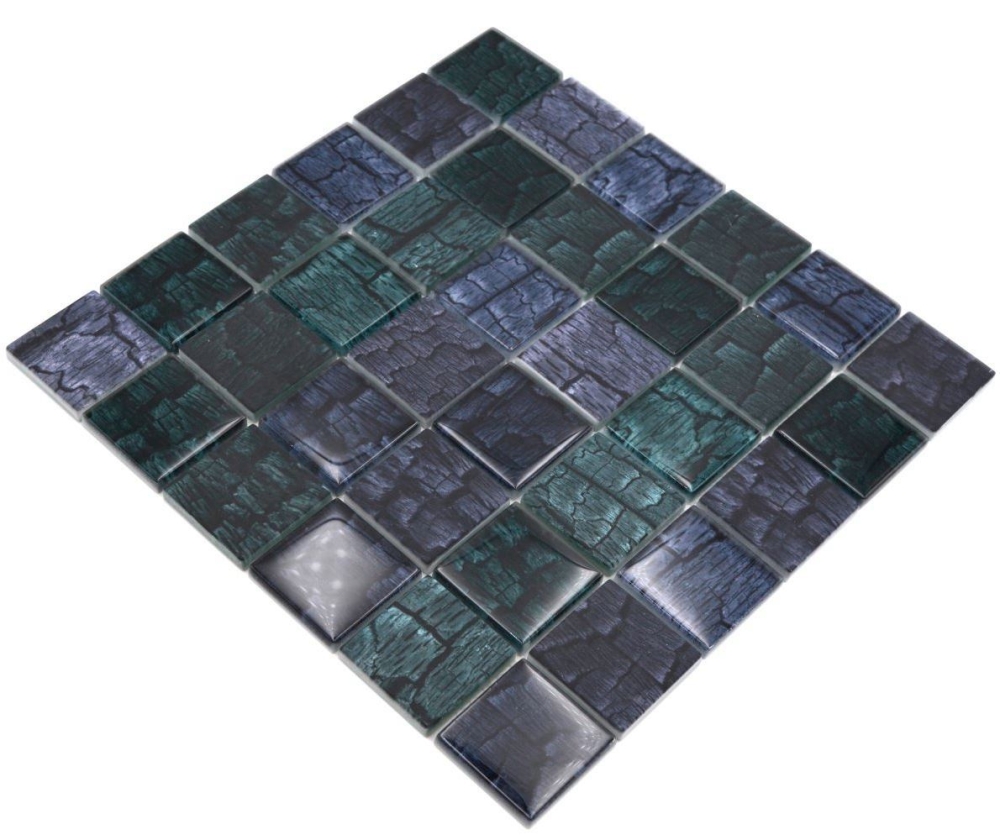 Mosaique Carre Mosaique de verre Petrified Forest green petrol Translucide aspect floral mix vertn brillant