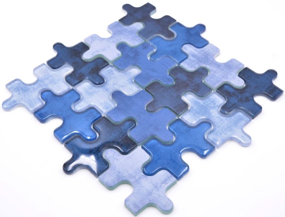 Azulejo de mosaico de vidrio PUZZLE azul claro azul medio mezcla azulejo backsplash - 88-PT01 - Kopie