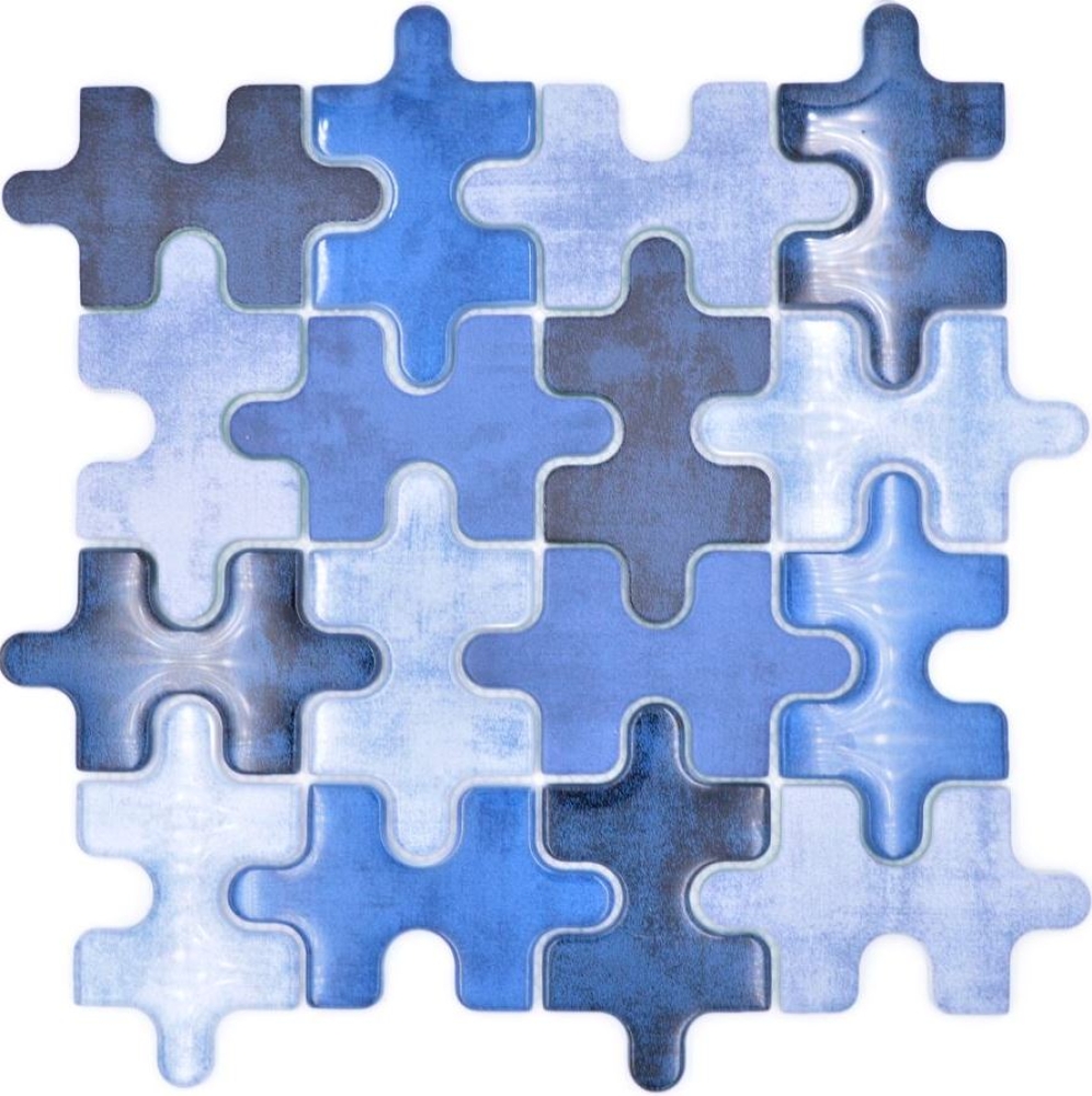 Glasmosaik Mosaikfliese PUZZLE Lichtblau Mittelblau Mix Fliesenspiegel - 88-PT01