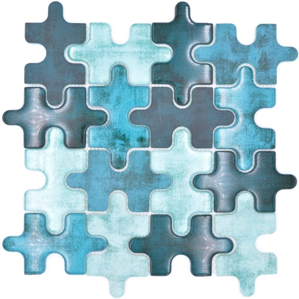 Mosaique de verre PUZZLE Vert clair Vert petrole Mix Carrelage - 88-PT03