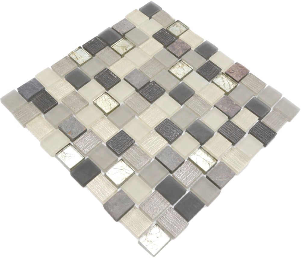 Mosaico rectangulo mosaico de vidrio mezcla de piedra mezcla rustica translucido aspecto trenzado blanco gris oxido mate