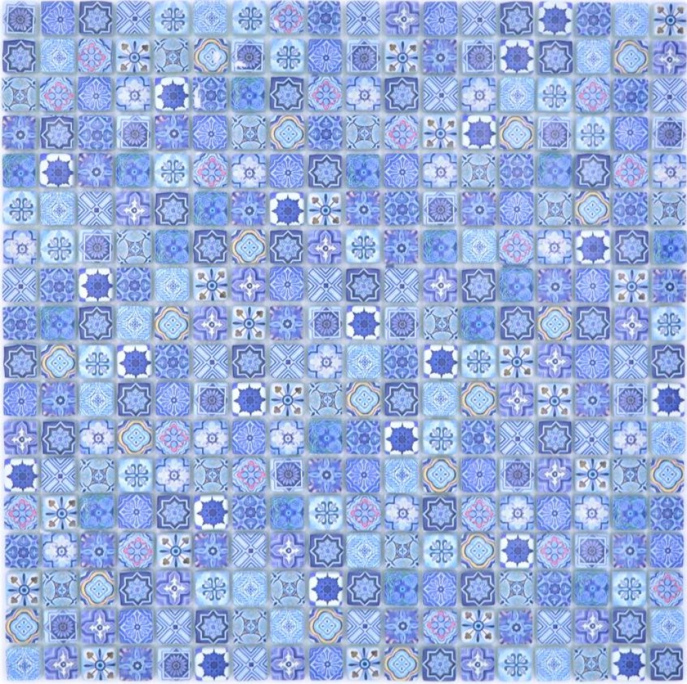Glasmosaik Mosaikfliese Retro Ornament Biscuit Blau Fliesenspiegel Wand - 78-RB33