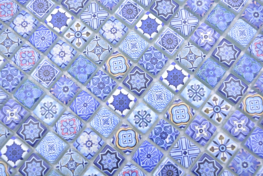 Glasmosaik Mosaikfliese Retro Ornament Biscuit Blau Fliesenspiegel Wand - 78-RB33