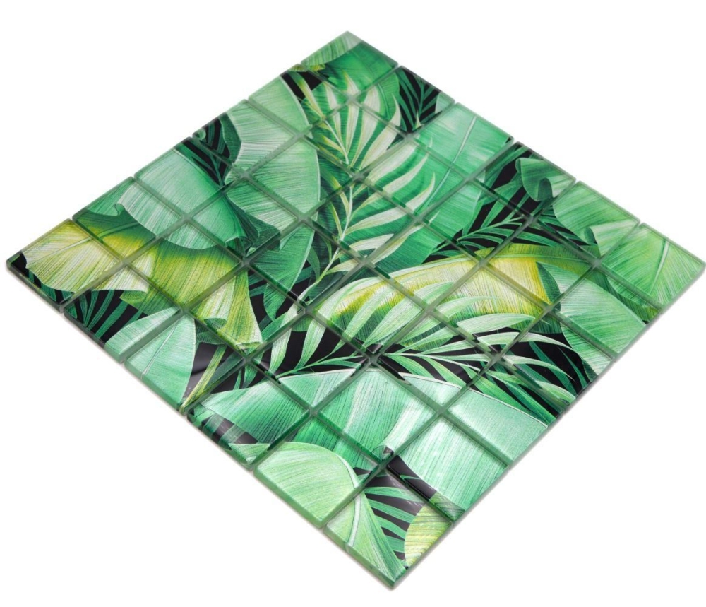Mosaique carree Mosaique de verre Rain Forest green translucide aspect floral vertbrillant