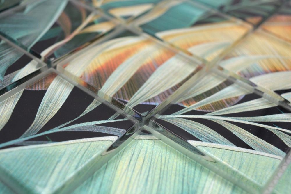 Mosaique Carre Mosaique de verre Rain Forest mix green brown translucide aspect floral vertn brun brillant