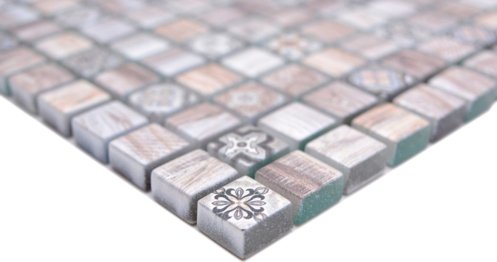 Mosaik Quadrat Glasmosaik Retro wood brown light Transluzent Holzoptik hellbraun matt