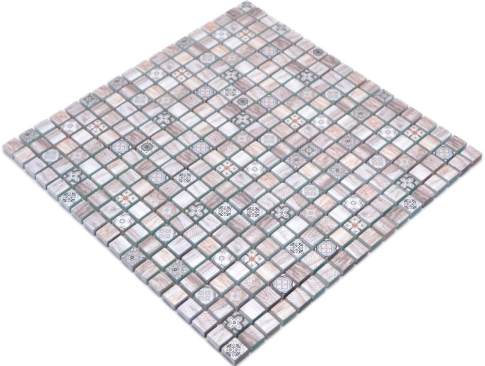 Mosaik Quadrat Glasmosaik Retro wood brown light Transluzent Holzoptik hellbraun matt
