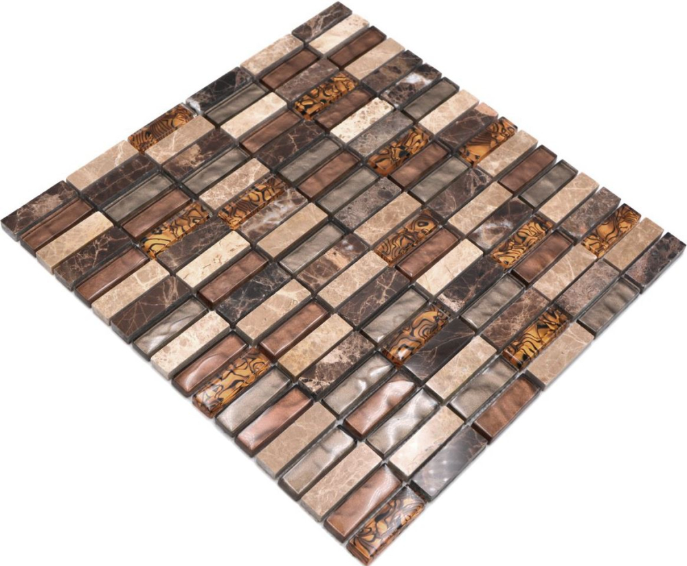Piezas de mosaico de vidrio mosaico de piedra mezcla de color beige mezcla de color marron translucido cross-bond mirada brillante