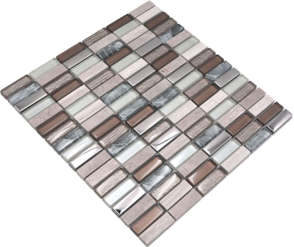 Mosaique rectangle mosaique de verre pierre mix brun clair mix translucide aspect croise argent gris brillant