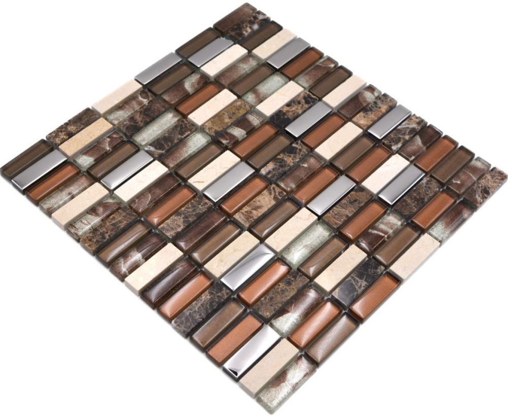 Mosaico rectangulo de vidrio mosaico de piedra mezcla marron translucido cruzado mirada de plata brillante