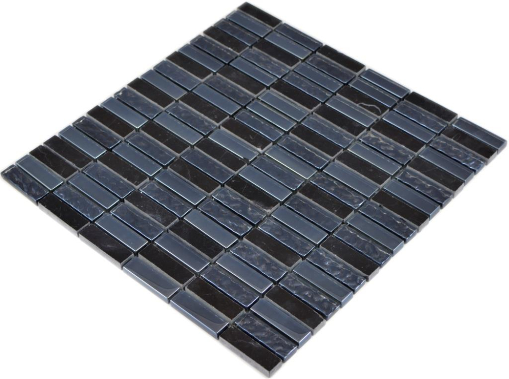 Mosaico cross bond look mix piedra translucida mix gris negro brillante - 10 hojas de mosaico
