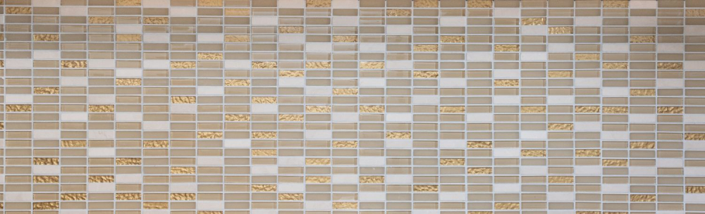 Plaquette Rectangle Carreaux Mosaique de verre Batonnets blancs or brun beige Pierre naturelle Marbre Carrelage Cuisine Mur - 87-1202