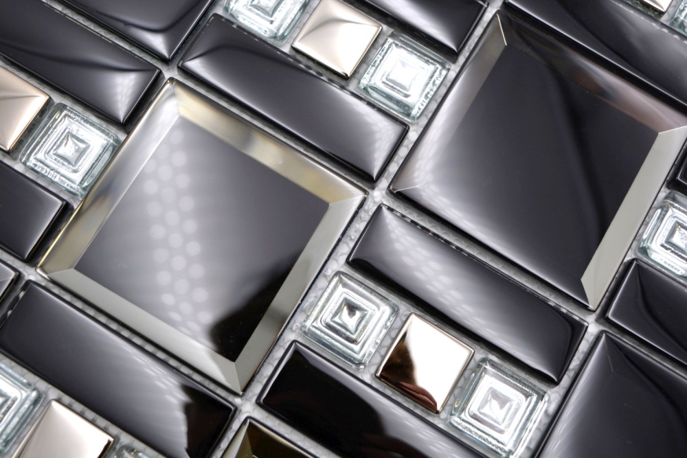Combinacion de mosaico de vidrio mezcla de mosaico negro translucido diamante mirada brillante