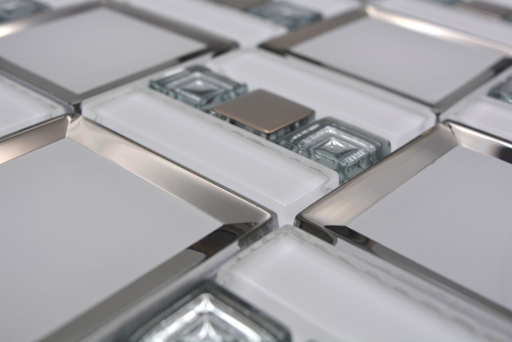 Mosaik Kombination Glasmosaik mix weiß Transluzent Diamantoptik glänzend