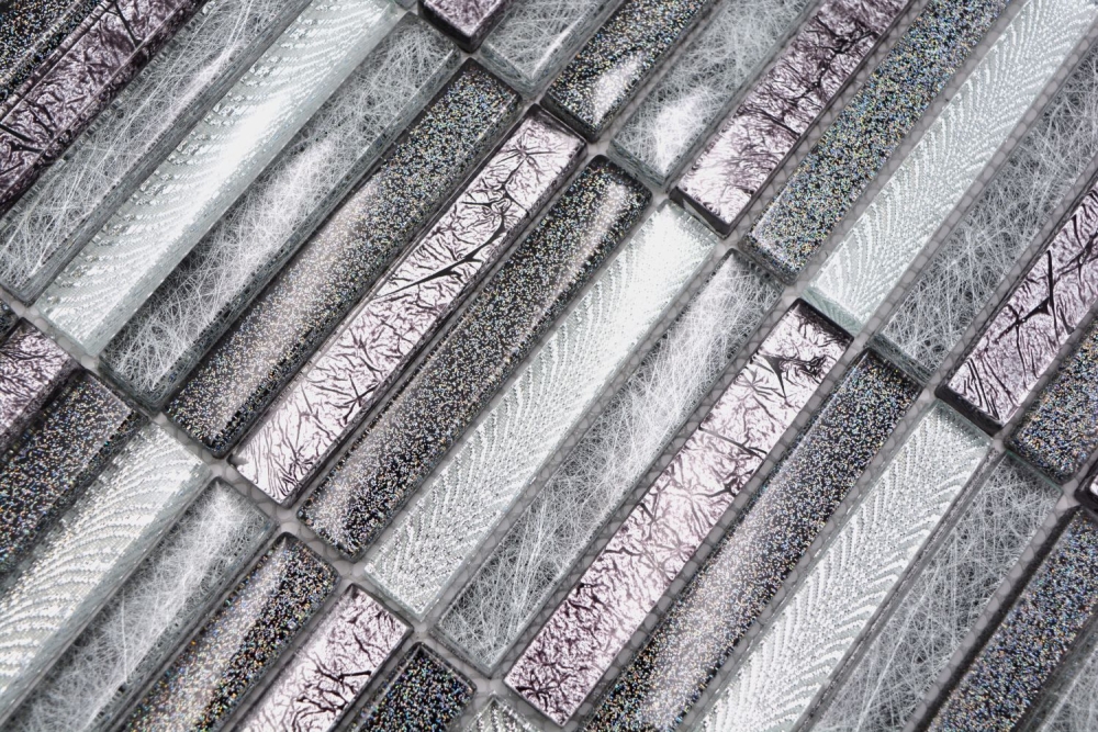 Batonnets de mosaique Mosaique de verre Day silver translucide aspect croise argent brillant