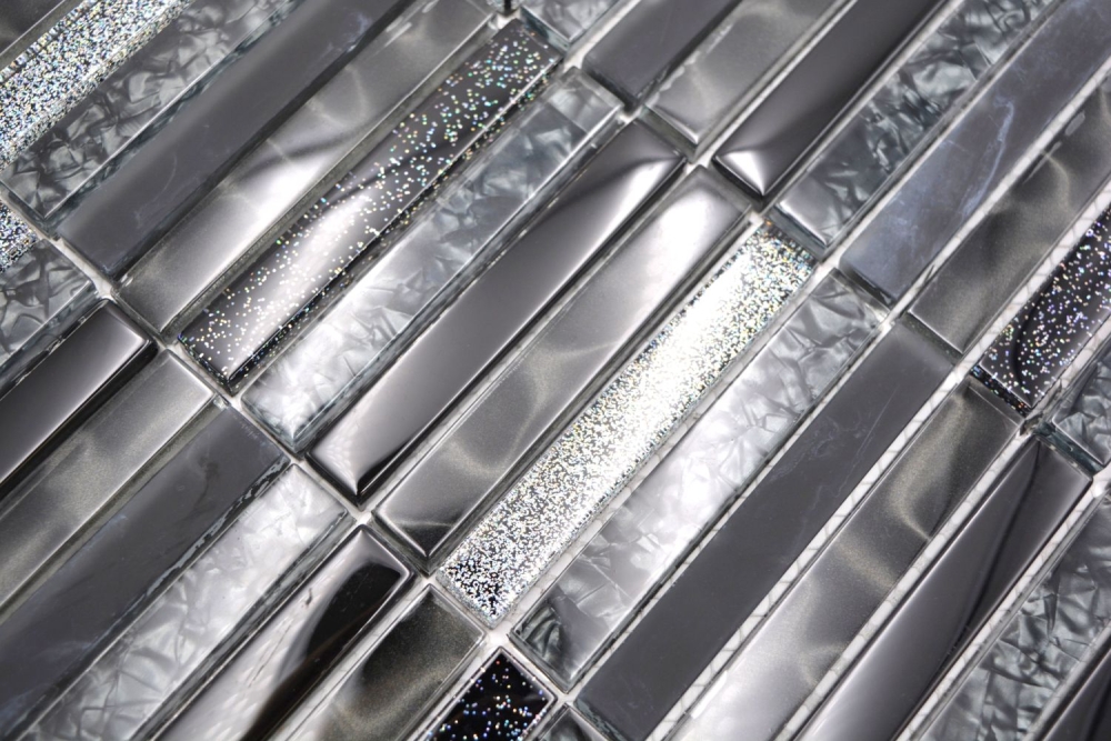 Batonnets de mosaique Mosaique de verre Night black translucide aspect croise noir brillant