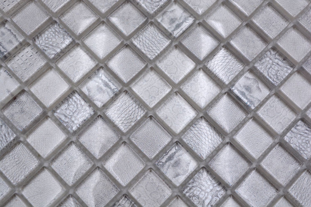 Mosaico Mosaico de vidrio cuadrado Wildlife blanco Translucido Wildlife look blanco brillante