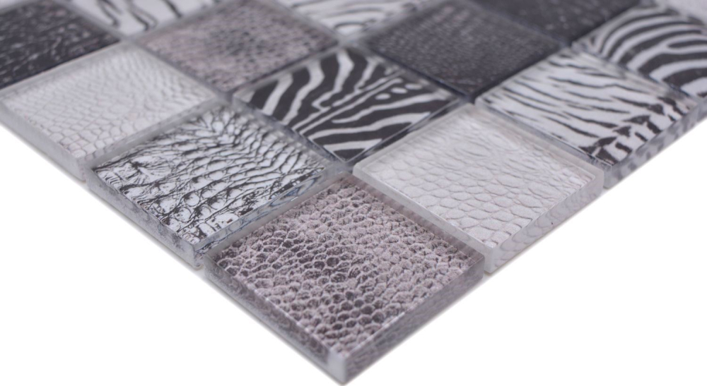 Mosaico Mosaico de vidrio cuadrado Wildlife negro Translucido Wildlife look negro brillante