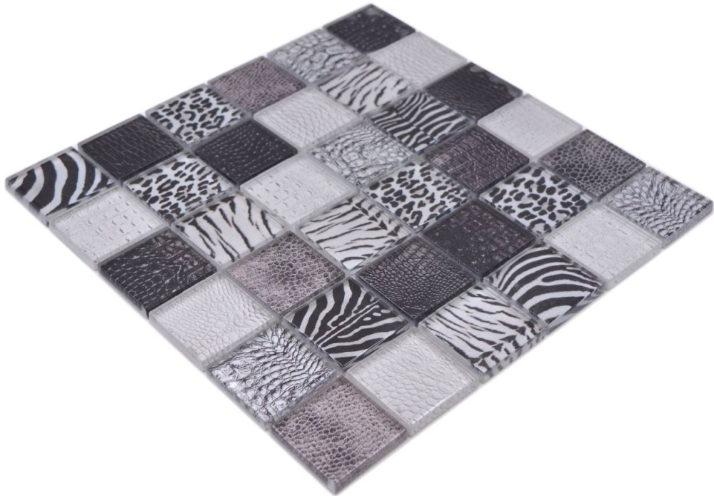 Mosaico Mosaico de vidrio cuadrado Wildlife negro Translucido Wildlife look negro brillante